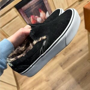 Vans Black Suede Slip-Ons with Fur Lining